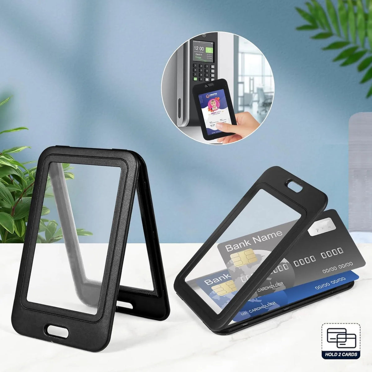 Vertical Card Holder Double-sided Hard Plastic Bag Black Id Credit