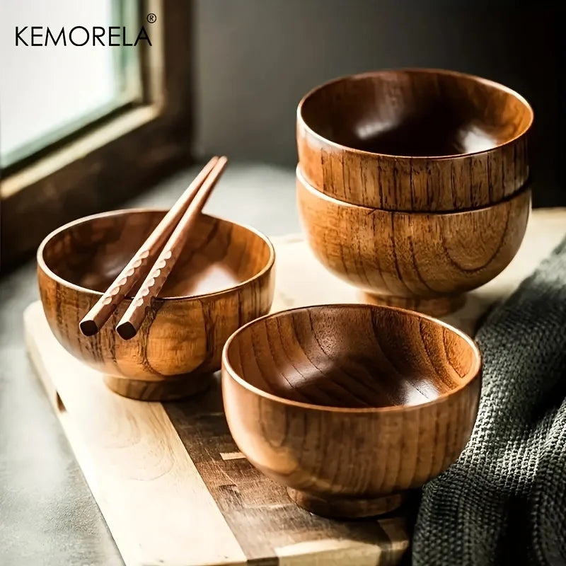 KEMORELA Natural Wooden Bowl – Salad, Rice & Fruit Serving
