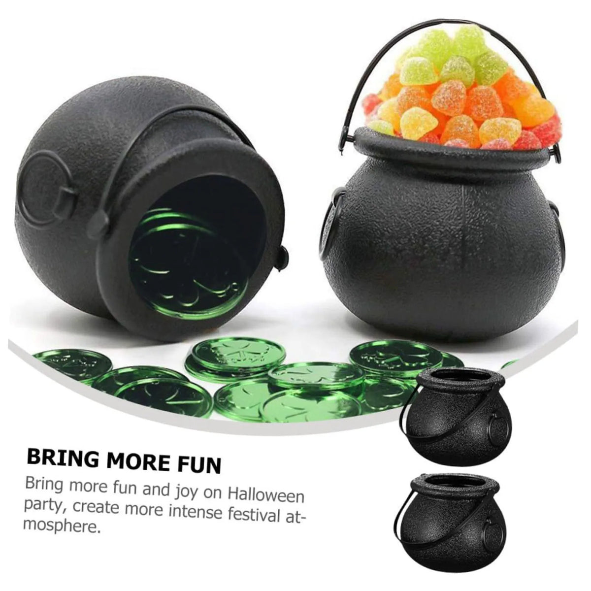 Halloween Witch Cauldron Candy Bucket | Flame Stripe Resin Pot