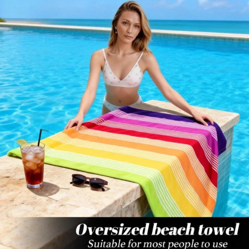 Extra Large Rainbow Stripe Beach Towel | Quick-Dry Microfiber