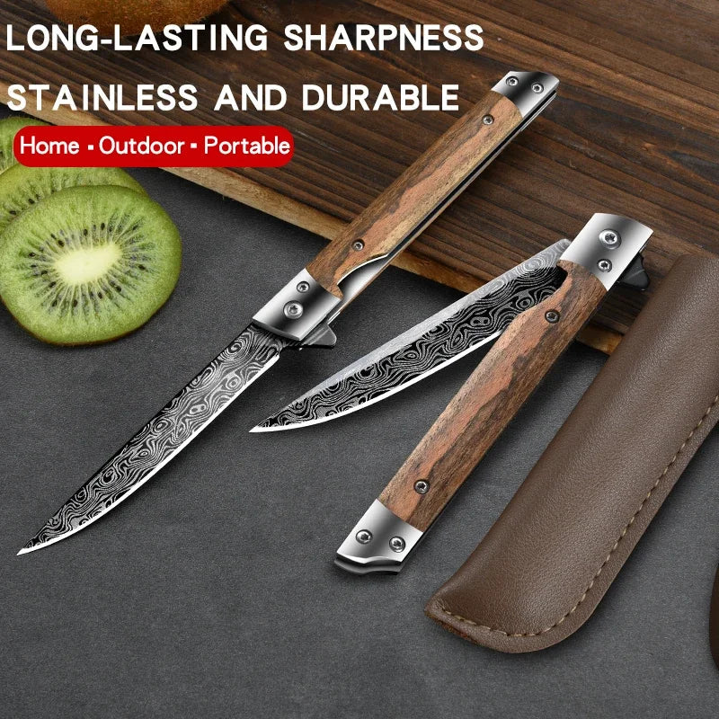 PLYS Folding Pocket Knife – Damascus Steel & Wood Handle EDC