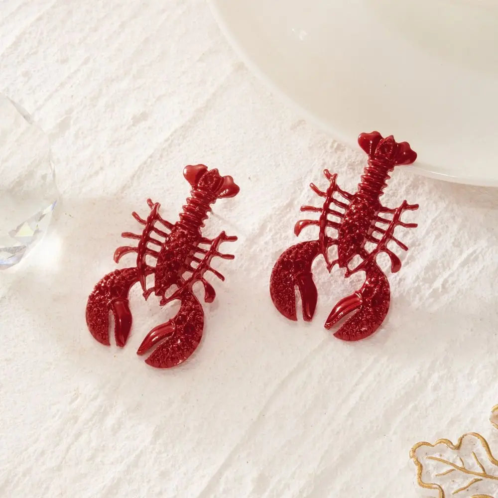 Lobster Drop Earrings – Enamel & Crystal Zircon Ocean Jewelry