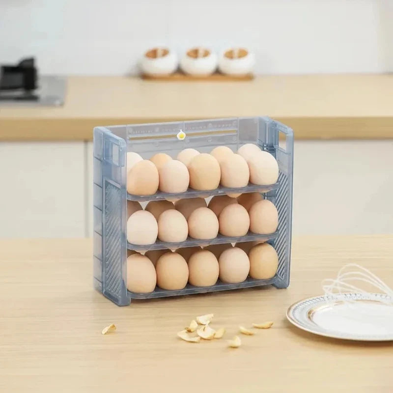 Foldable 30-Grid Egg Storage Rack | 3-Layer Fridge Organizer