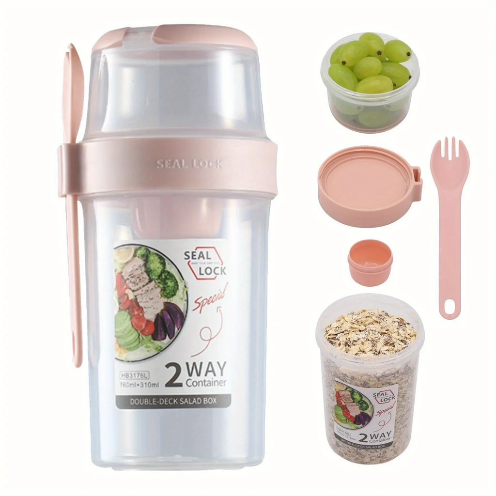 Portable Salad Cups Container Plastic Lid Fork Overnight Cup