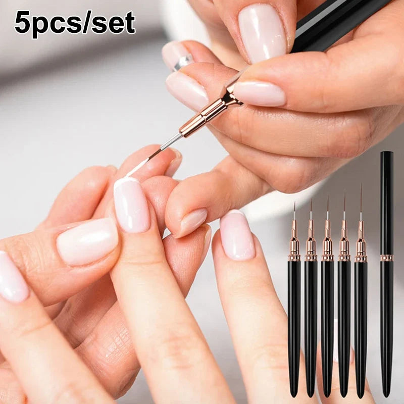 5-Piece Nail Art Liner Brush Set – 7/9/11/15/20mm Striping