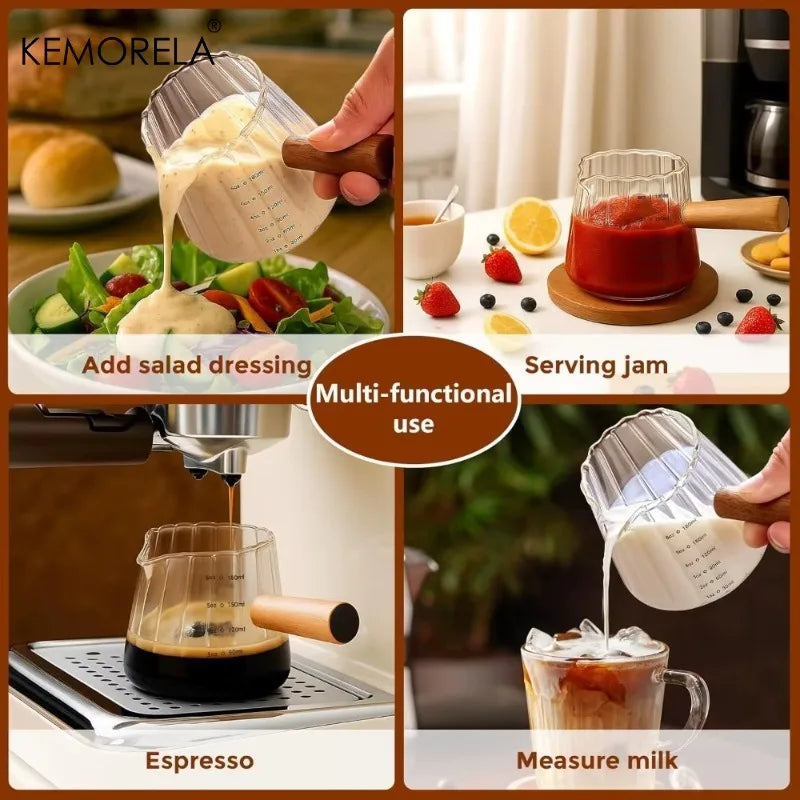 KEMORELA 180ml Glass Coffee Measuring Cup – Wooden Handle