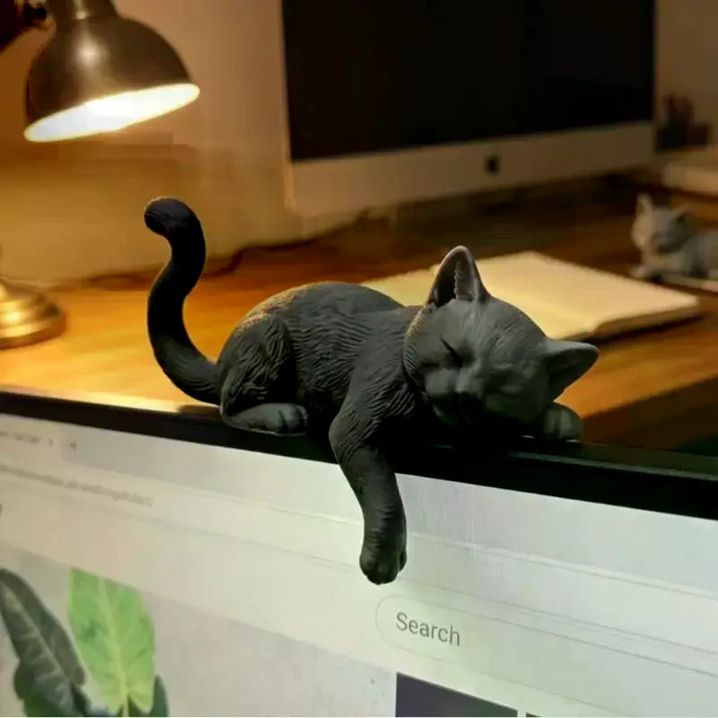 3D Printed Lazy Cat Monitor Edge Ornament | Desktop Decor