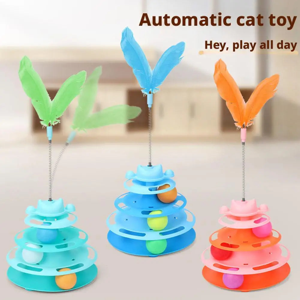 3-Layer Rotating Ball Tower Feather Cat Toy – Interactive Fun