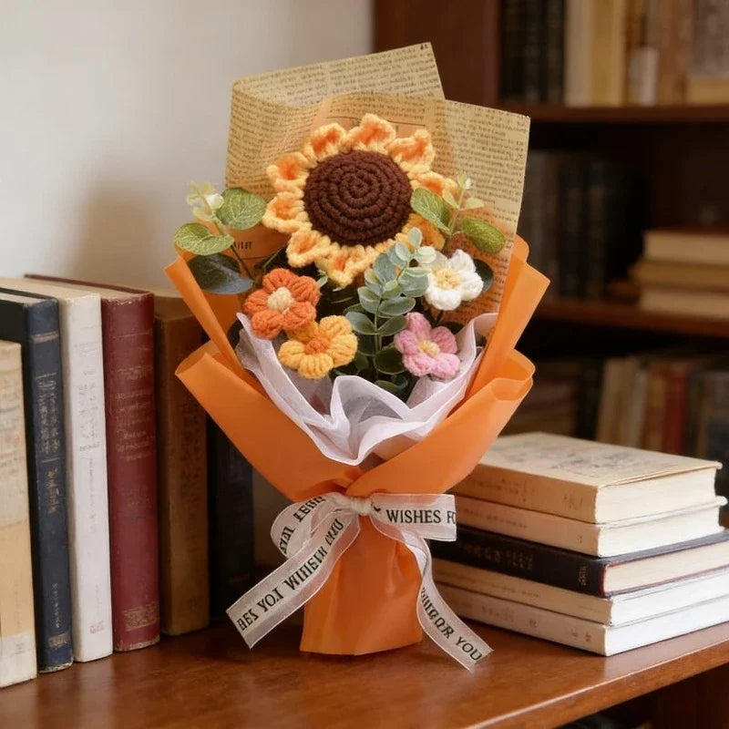 Artificial Flower Crochet Bouquet Handmade Anniversary Sunflower