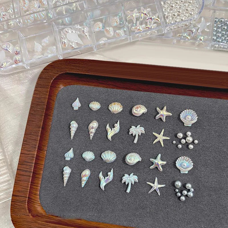 3D Ocean Nail Charms – Shell, Starfish & Mermaid 12-Grid Box