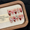 Christmas Press On Nails | Cat's Eye Red French Tip 3D Bows