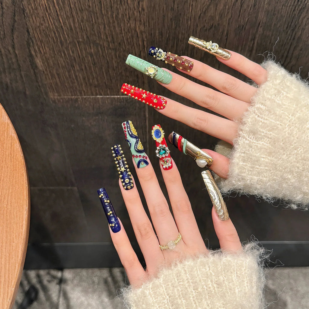Handmade Crystal Baroque Gothic Press-On Nails | Extra Long Ballet