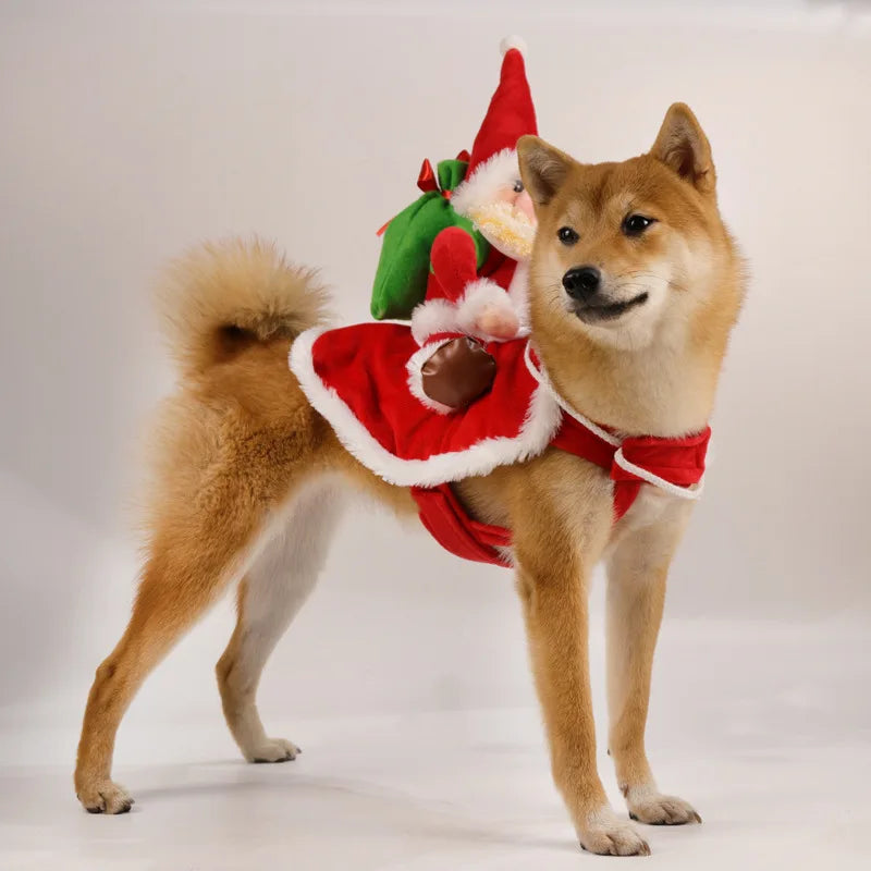 Santa Claus Riding Suit Pet Christmas Dog Cat Clothing Clothes Small