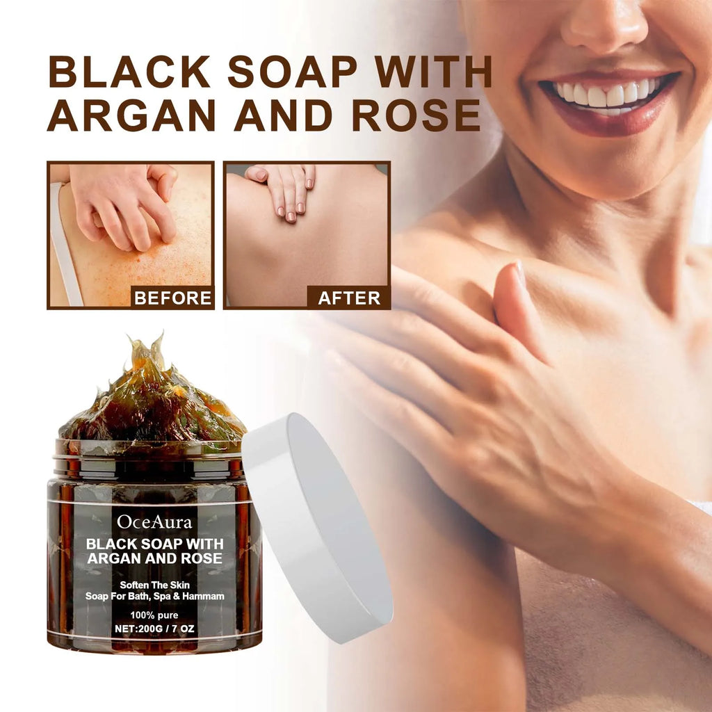 OceAura Black Beldi Soap Argan & Rose 200g – Body Scrub
