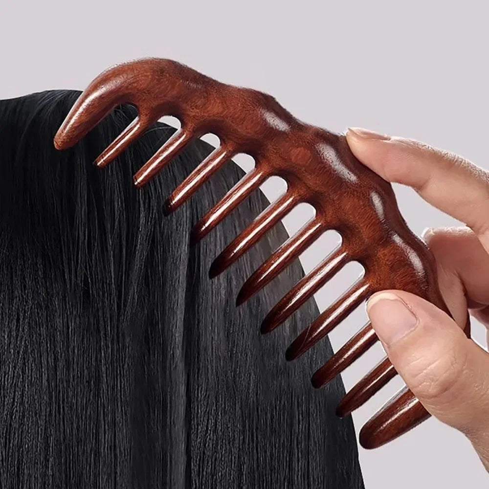 Natural Sandalwood Comb Wide Tooth Anti-static Scalp Massager Women