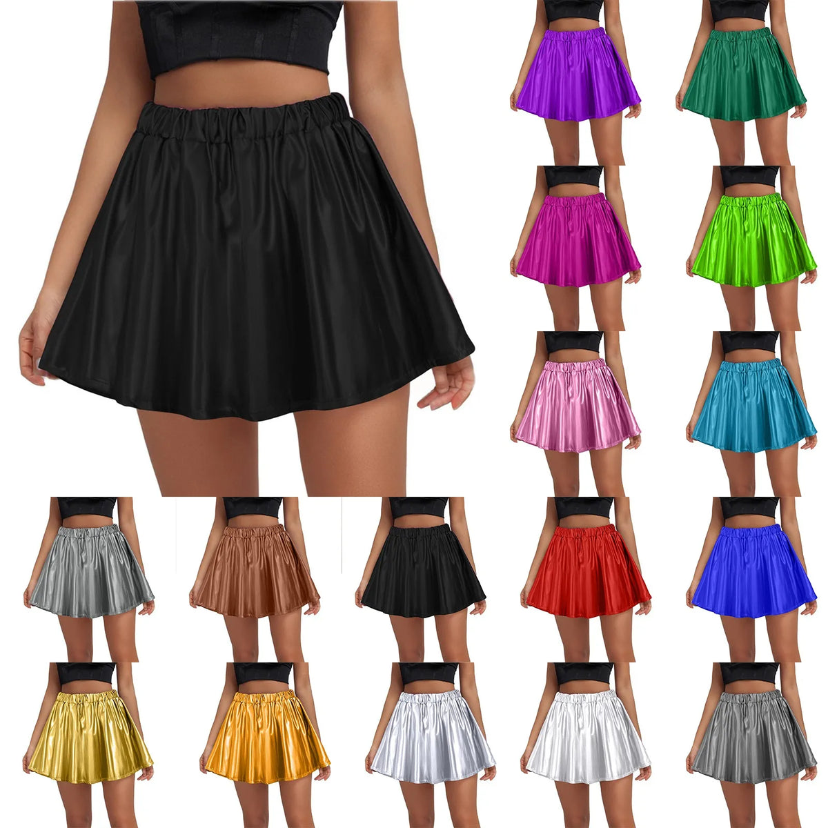 Women's High Waist Pleated Shiny Mini Skirt | Rave Party