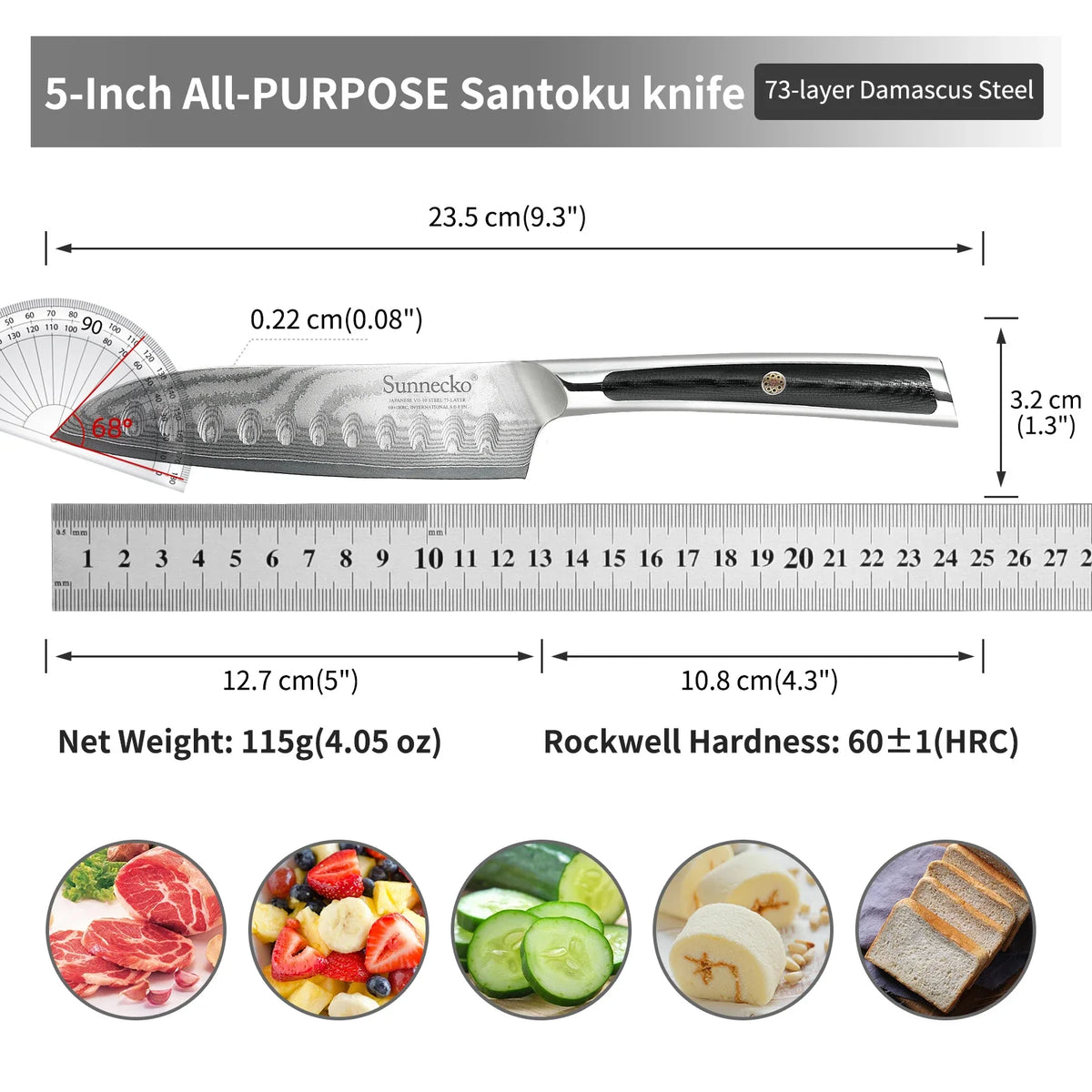 Sunnecko 7"/5" Damascus Santoku Knife Set VG10 G10 Handle