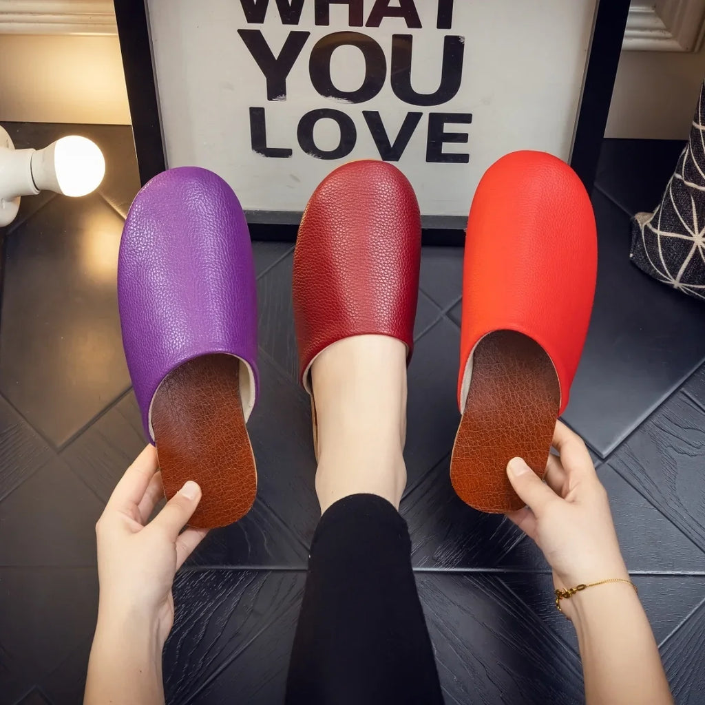 Lorilury Black PU Leather Indoor Slides – Non-Slip Unisex