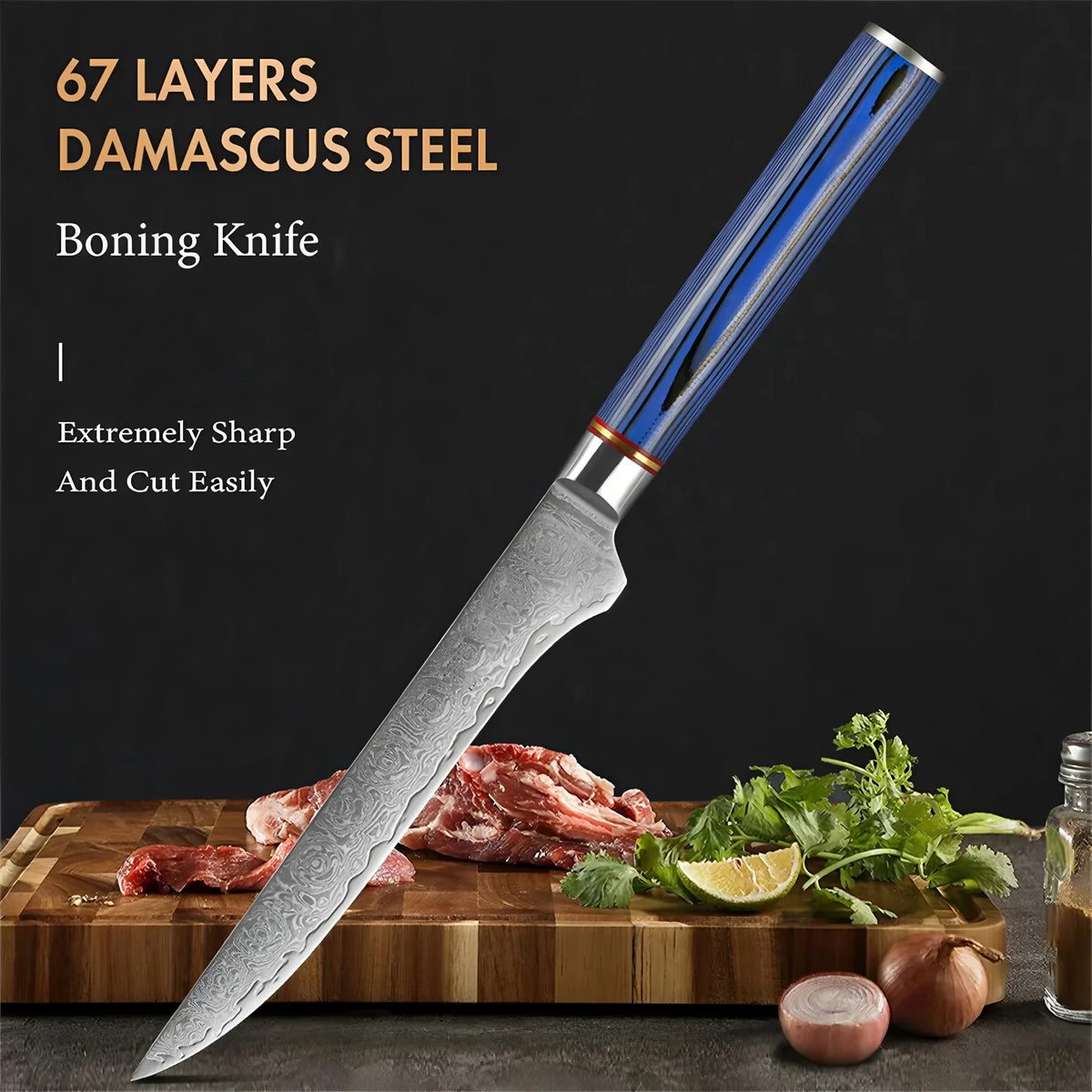 67-Layer Damascus Steel Boning Knife – Handmade Kitchen Knife