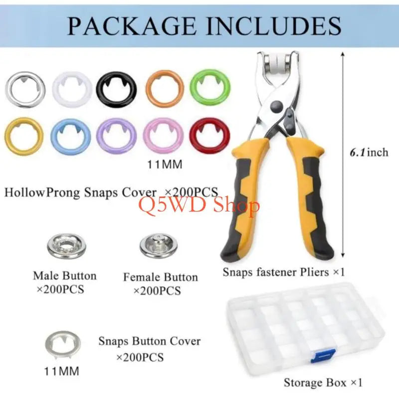200-Set Metal Snap Fasteners & Installation Plier – DIY Kit