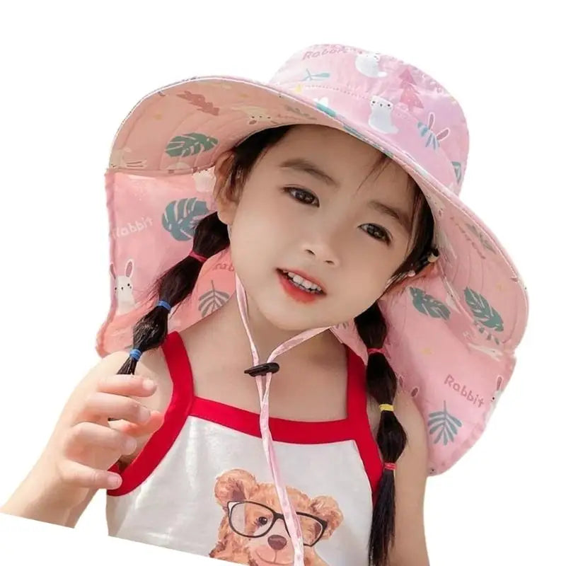 Kids Adjustable Bucket Sun Hat Cartoon Rabbit | 48–54cm Fit
