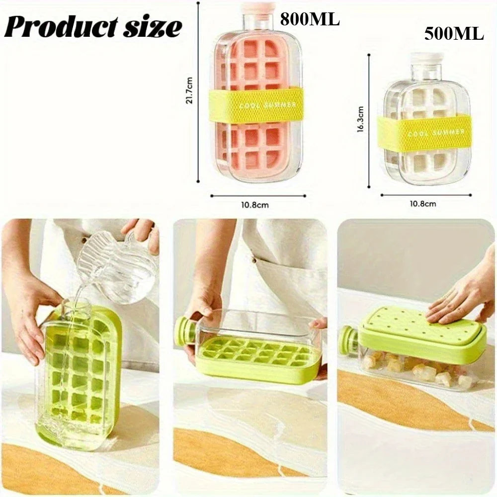 2-in-1 Ice Cube Tray & Water Bottle 500/800ml | Press Ice Maker