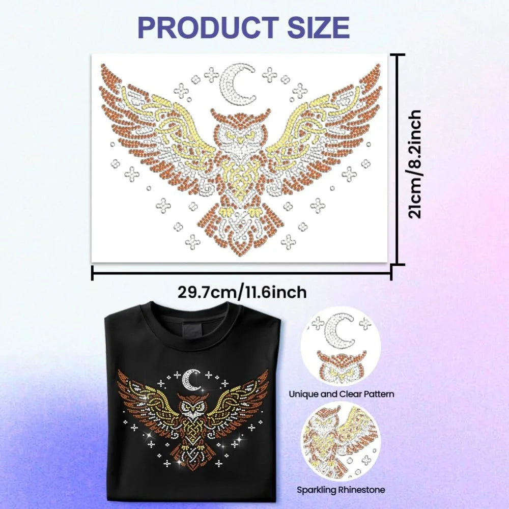 Owl Rhinestone Iron-On Appliqué – Glitter Heat Transfer Sheet