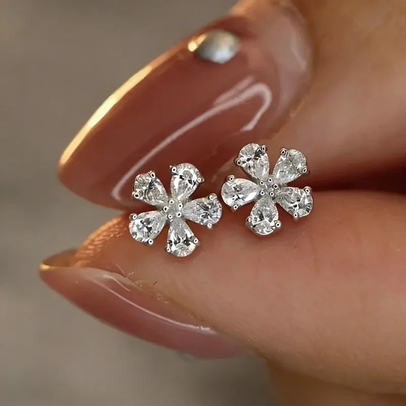 Huitan Flower CZ Stud Earrings – Sparkling Women's Jewelry