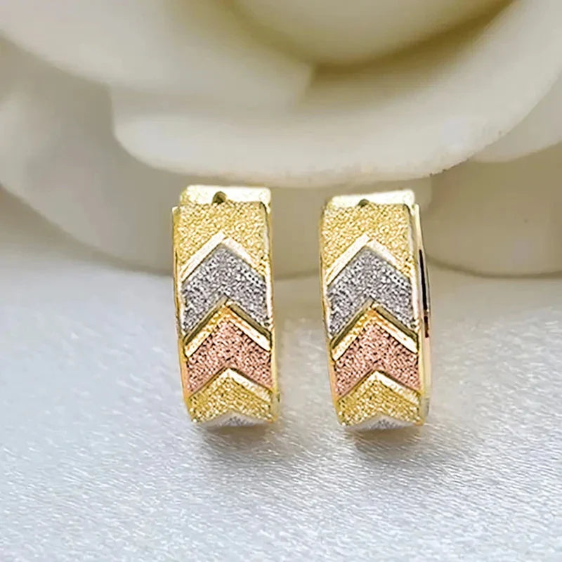 Huitan Matte Gold V-Shape Enamel Hoop Earrings | Geometric Huggie