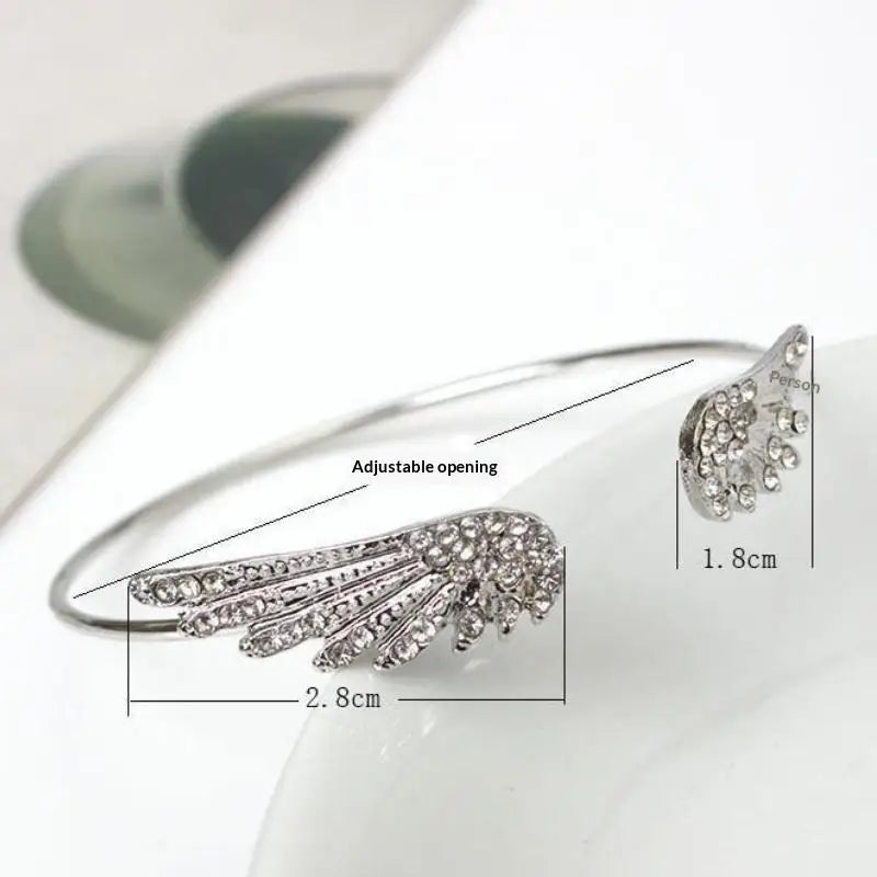 Angel Wings Silver Open Bangle Bracelet – Adjustable Women's Cuff
