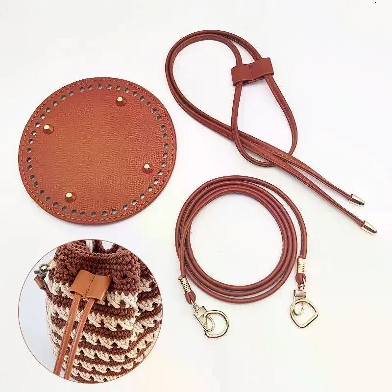 PU Leather Bucket Bag Base DIY Kit – Strap & Drawstring Set