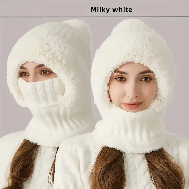 Thermal Fleece Knit Beanie Ear Covers All-in-one Windproof Hood Neck
