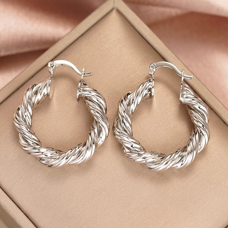 Huitan Gold Twist Hoop Earrings – Glossy Fashion Jewelry