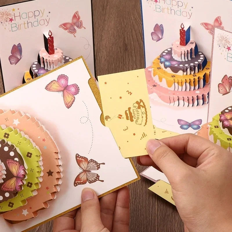 3D Pop-Up Birthday Card – Butterfly Cake Foldable Greeting Card