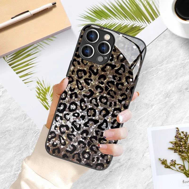 Leopard Print Glass iPhone Case | 11 12 13 14 15 16 17 Pro