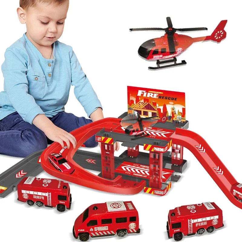 Kid Rail Parking Lot Toys Dinosaur Car Building Model Simulation Fire