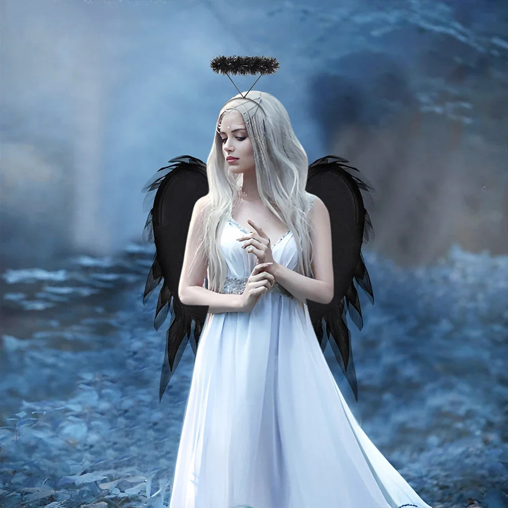 White Black Angel Wing Real Feather Fairy Dance Party Christmas