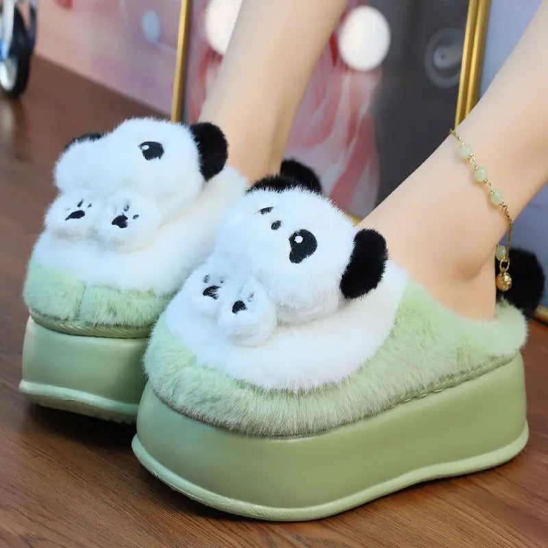 Lorilury Panda Faux Fur Slippers – Cozy Winter Slides Women