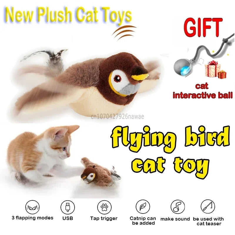 Interactive Electric Flapping Bird Cat Toy with Catnip & Chirping