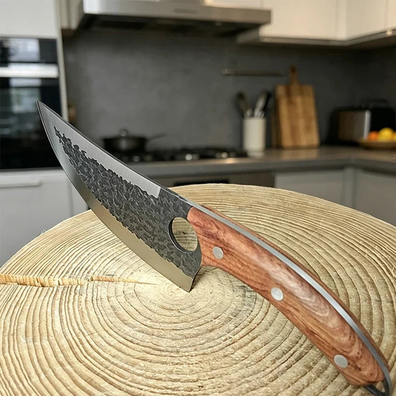 7-Inch Hand Forged Butcher Knife – Full Tang Wood Handle & Sheath