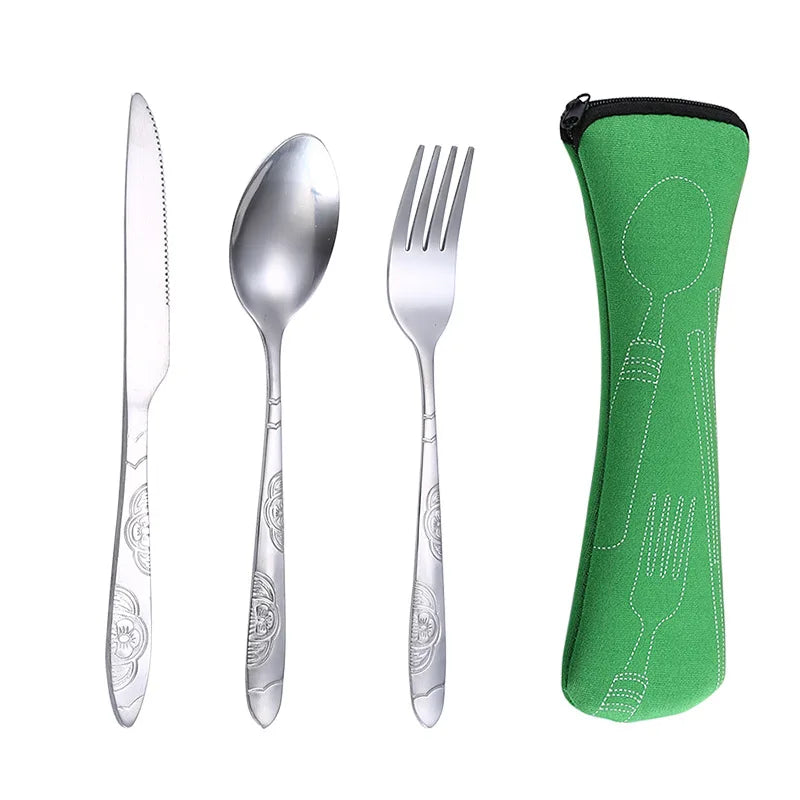 Stainless Steel Travel Cutlery Set with Zipper Pouch – 3 Pc