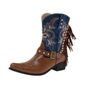 Women's Western Cowboy Boots – Embroidered Studded Block Heel