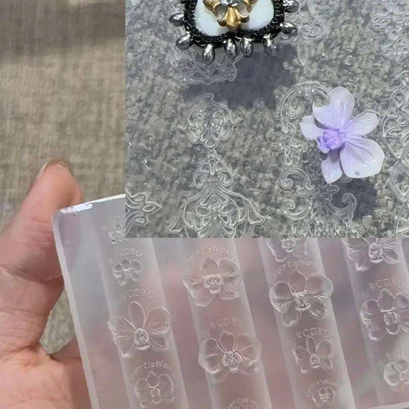 3D Orchid Silicone Nail Art Mold – DIY Floral Carving Template