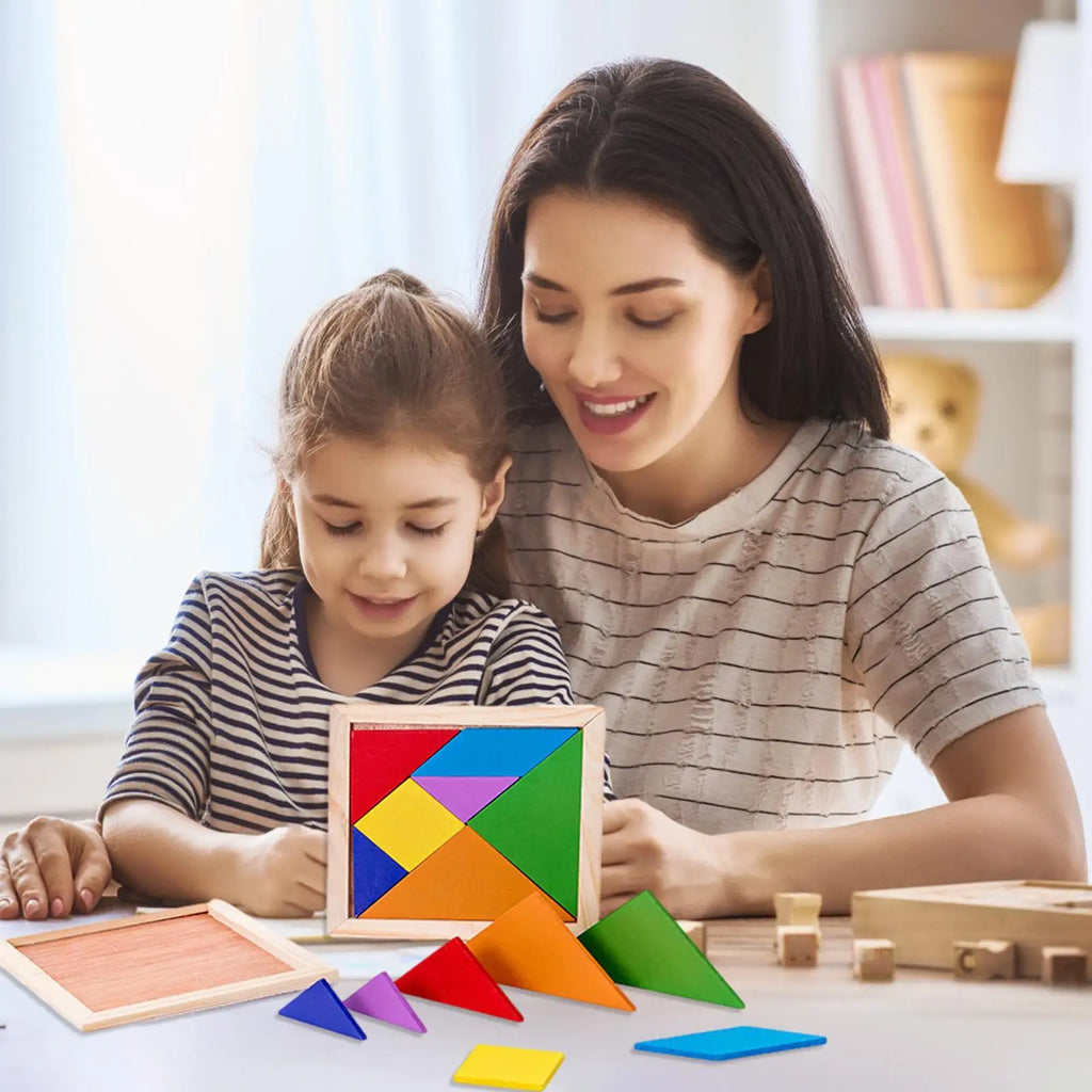 Wooden Tangram Puzzle for Kids – 7 Colored Pieces STEM Toy