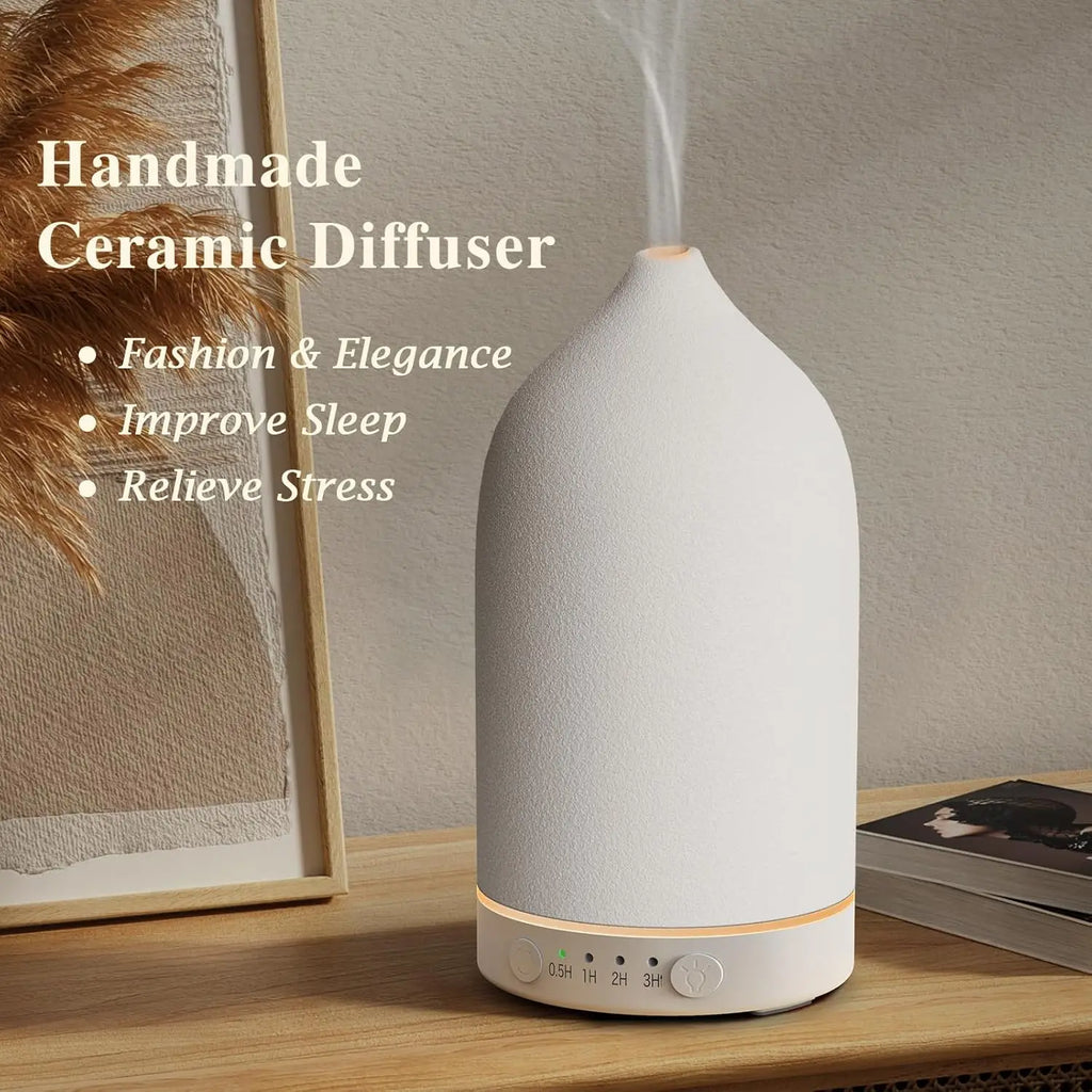 Ceramic Essential Oil Diffuser 100ml | 7-Color LED Aromatherapy