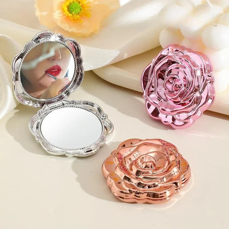 Mini Rose Compact Mirror – Double Sided Pocket Makeup Mirror