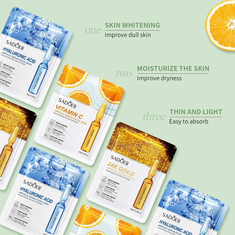SADOER 24K Gold Vitamin C Hyaluronic Acid Facial Masks Face