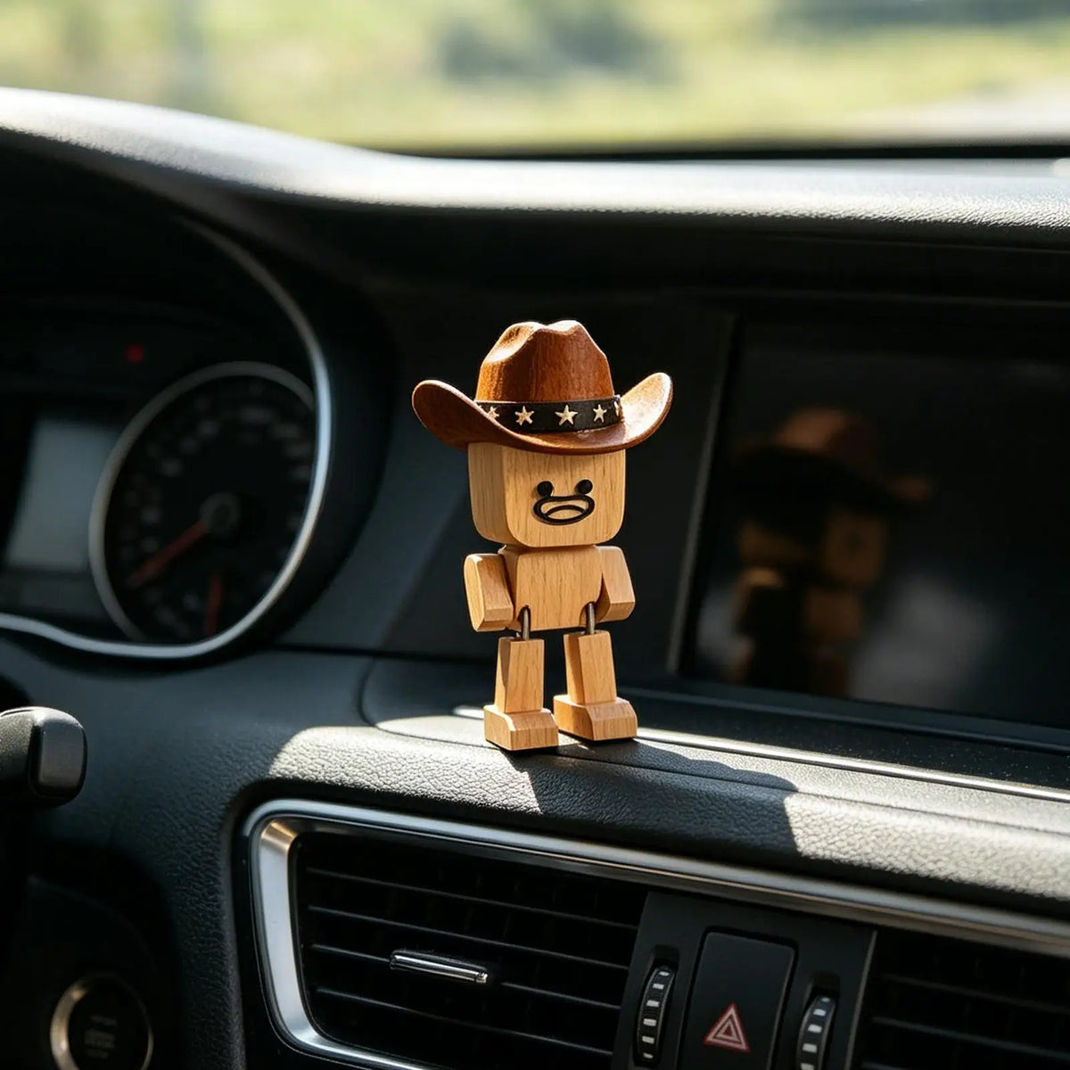 Wobbly Wooden Cowboy Figurine | Spring Shaking Dashboard Toy