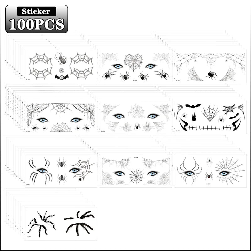 Halloween Temporary Tattoo Stickers – Spider, Bat & Skull | 10-100 PCS