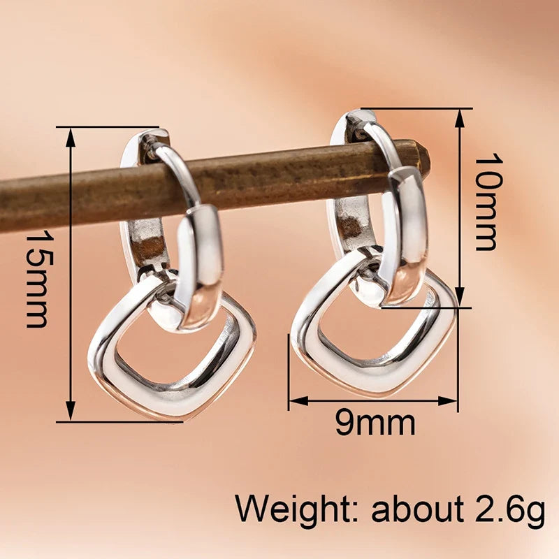 Huitan Geometric Square Drop Earrings | Stainless Steel Women